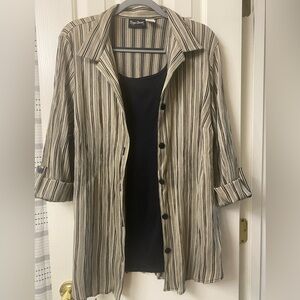 Maggie Barnes Women's Striped 3/4 Sleeve Built-In Tank Button Up Shirt Size 2X
